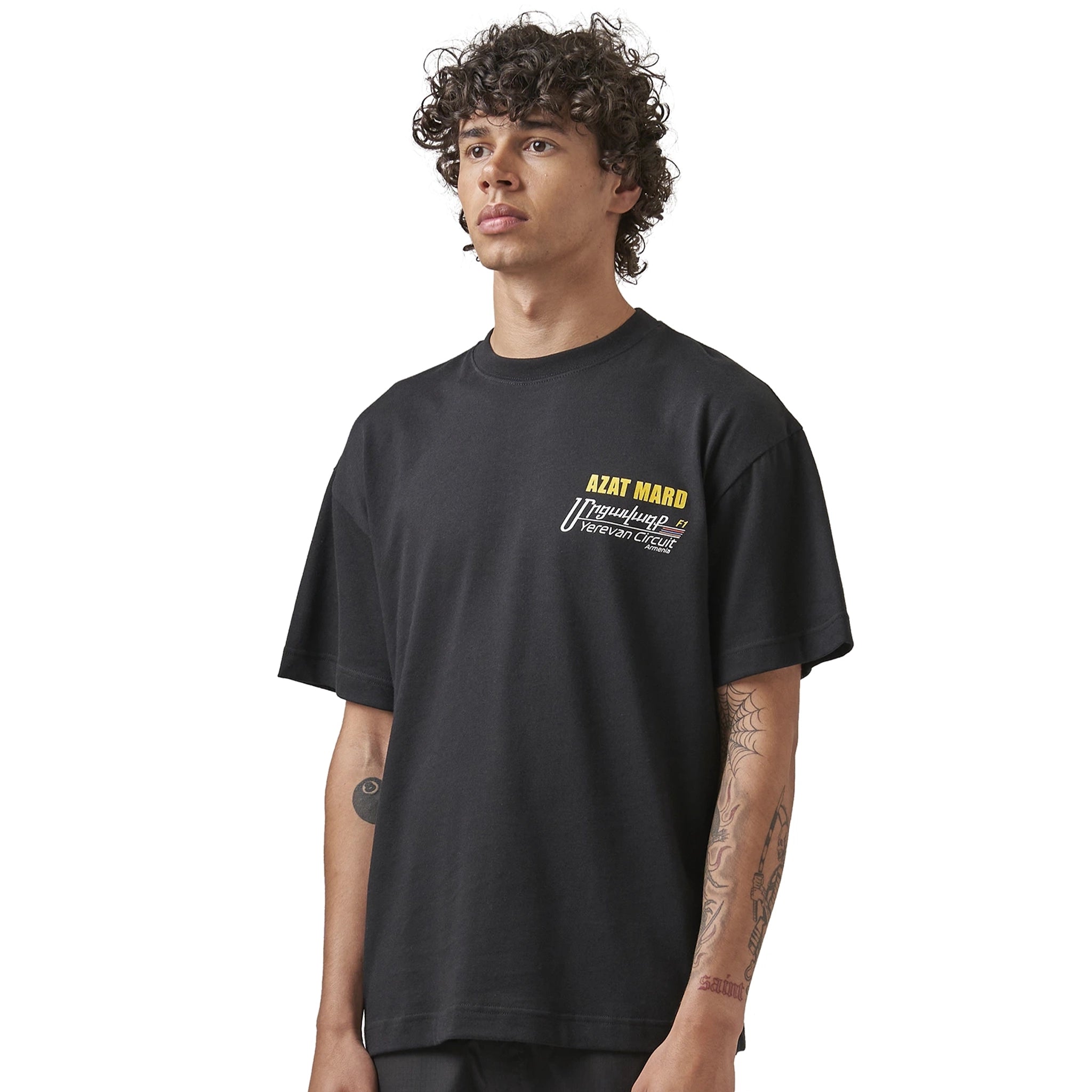 Model view of Azat Mard Yerevan Racing T Shirt Black FW23033